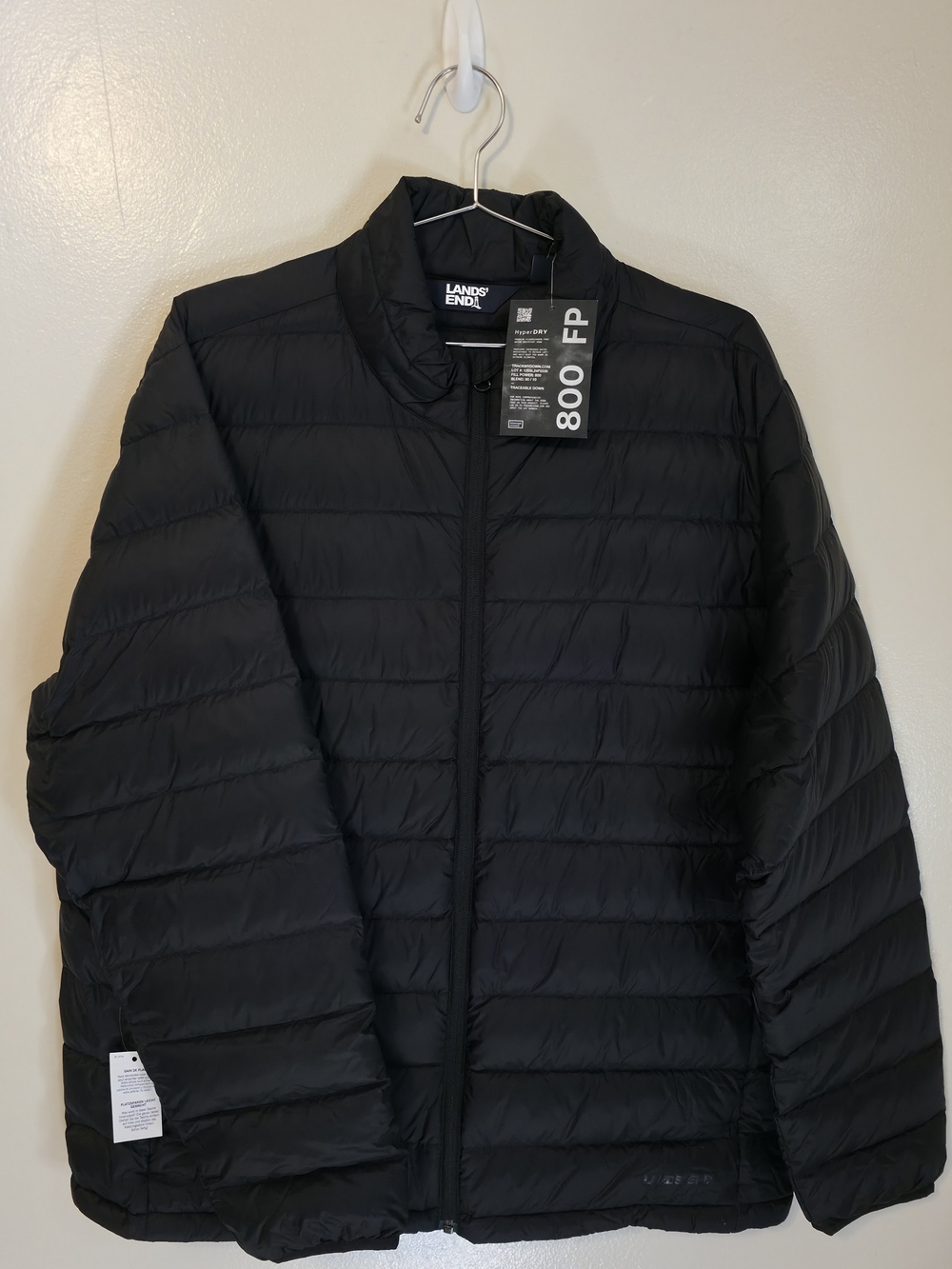 Lands’ End HyperDRY 800 Fill Power Down Puffer Jacket Black Men's Large NWT